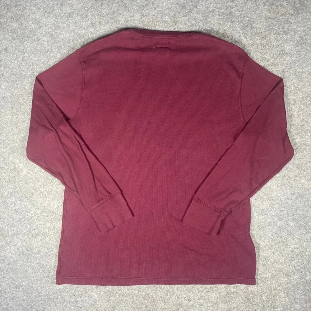 Polo Ralph Lauren Mens Burgundy Waffle Knit Long Sleeve Crew Neck‎ Polo Shirt L